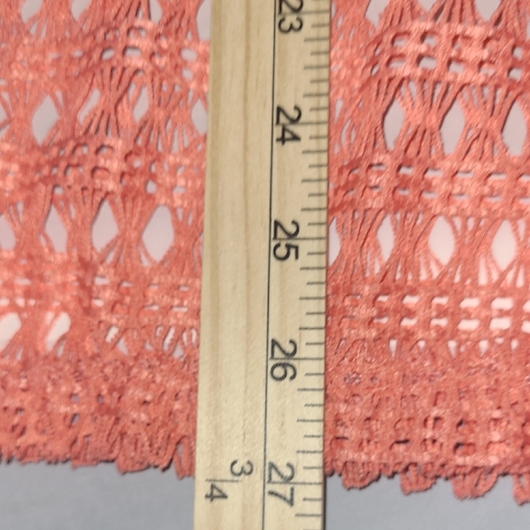 Coral Crochet Knit Top Sheer Elbow Short Sleeve Scoop Neck - Picture 6 of 9